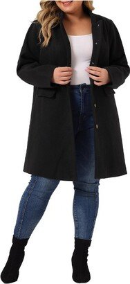 Agnes Orinda Women's Plus Size Long Elegant Mid-thigh Stand Collar Winter Single Breasted Overcoats Black 1X