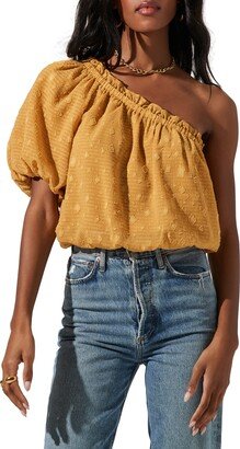 Jacquard One-Shoulder Bubble Hem Blouse