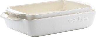 Crockpot Artisan 2.5 Quart and 3.5 Quart Rectangular Stoneware Bake Pan Set in Cream