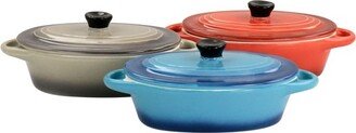 Crockpot Wexford 3 Piece 6.7oz Stoneware Mini Oval Casserole Set in Assorted Colors