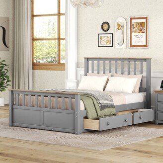 EHEK Full Size Wood Platform Bed with Two Drawers and Wooden Slat Support for Bedroom