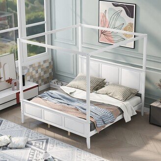 EDWINRAY Canopy Platform Bed with Headboard & Footboard, With Slat Support Leg