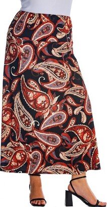 24seven Comfort Apparel Womens Plus Size Black and Red Paisley Print Maxi Skirt-P006510GPL-Red Multi