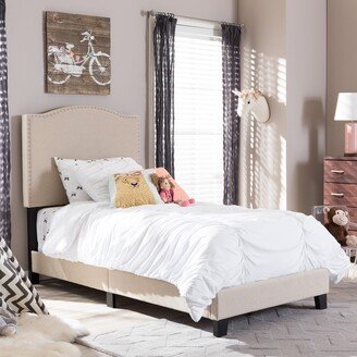 Bakchos Modern and Contemporary Beige or Grey Upholstered Twin Size Arched Platform Bed with Nailheads