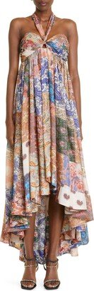 Devi Mixed Print Halter Neck Silk Dress