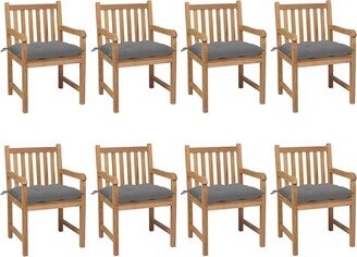 Patio Chairs 8 pcs with Gray Cushions Solid Teak Wood