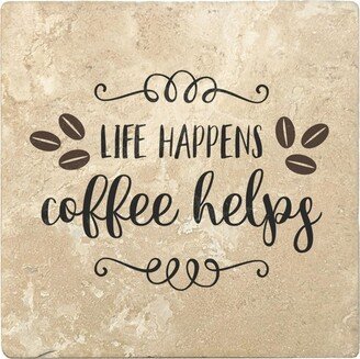 Set of 4 Ivory and Black LIFE HAPPENS coffee helps Square Coasters 4