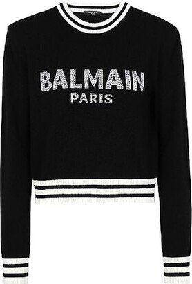 Cropped wool sweatshirt with logo