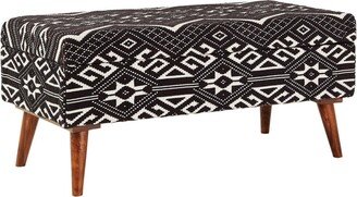 Upholstered Storage Bench, Black and White - Black, white and dark brown