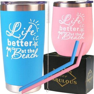 DORADREAMDEKO 12oz Life is Better at the Beach, Beach Tumbler Gifts for Women or Men, 1 Pack, Pink and Blue