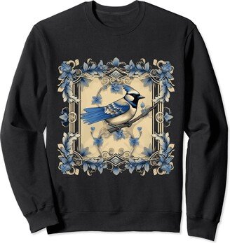 Cute Floral Cottagecore Blue Jay Bird Women Kids Cottagecore Flowers Blue Jay Birdlover Birdwatcher Sweatshirt