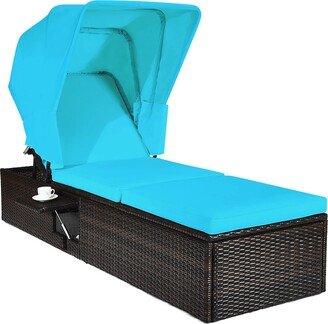 Adjustable Cushioned Recliner Chaise Lounge Chair with Folding Canopy