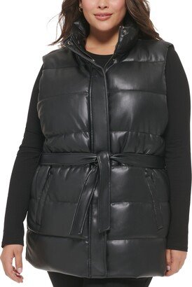 Trendy Plus Size Faux-Leather Puffer Vest