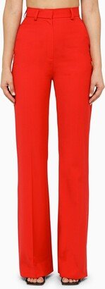 Red wool flared trousers