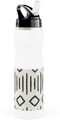 Photo Water Bottles: Diamond Fall - Mud Cloth - Onyx On Bone - Mudcloth Farmhouse Tribal - Lad19bs Stainless Steel Water Bottle With Straw, 25Oz, With