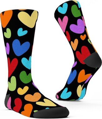 Socks: Rainbow Hearts - Black Custom Socks, Multicolor