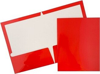 JAM Paper & Envelope JAM Paper Laminated Two-Pocket Glossy Presentation Folders Red Bulk 50/Box 385GREC