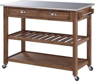 Sonoma Kitchen Cart with Stainless Steel Top Wire Brush Barnwood Brown