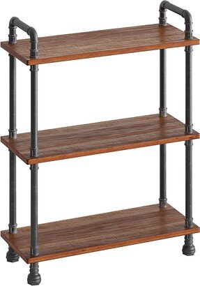 EPOWP Designs Rustic Industrial Bookshelf - Real Pine Wood with Sturdy Metal Frame - 3 Tier Bookcase for Displaying Decor