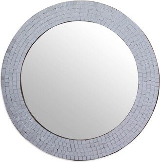 Modern Round Circular Bathroom Wall Mirror with Mosaic Glass Silver Frame - 15.2 x 5 x 5 inches