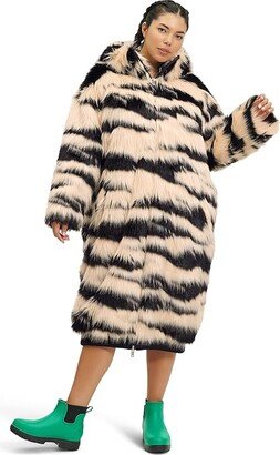 Koko Oversized Faux Fur Coat (Black/Cream) Women's Clothing