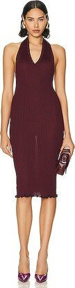 Ribbed Halter Dress in Burgundy