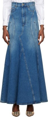 Blue Paneled Denim Maxi Skirt