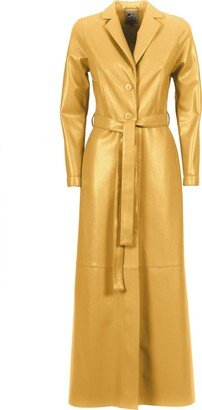 Julia Allert Yellow Long Button-Up Eco-Leather Trench