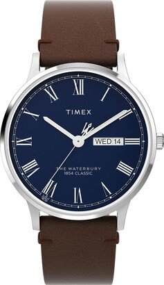 Men's Waterbury Traditional 40mm Watch - Brown Strap Blue Dial Stainless Steel Case