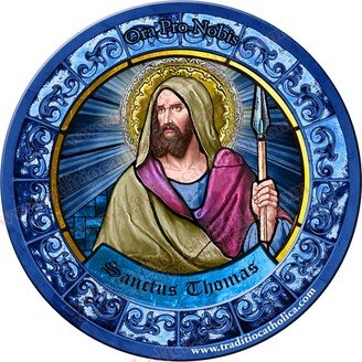 Saint Thomas The Apostle Stained Glass Round 4 Inch Custom Refrigerator Magnet. St. Magnet