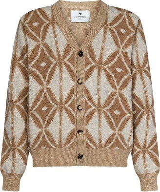 Pattern-Jacquard V-Neck Cardigan