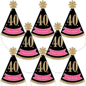 Big Dot Of Happiness Chic 40th Birthday , Black & Gold - Mini Cone Small Party Hats - Set of 8