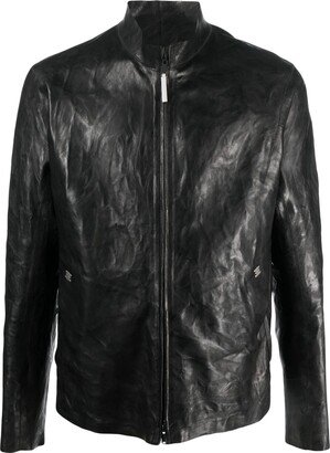 Crinkled Leather Biker Jacket-AA