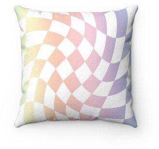 Checkered Pillowcase, Pastel Rainbow Check, Illusion Swirl, Colorful Pillow Cover, Geometric, Soft Aesthetic, Home Gift Y2K 90S, Retro Check