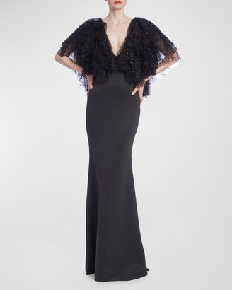 Crystal-Embellished Ruffle Trumpet Gown