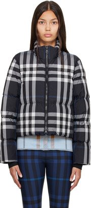 Navy Night Check Cropped Down Puffer Jacket