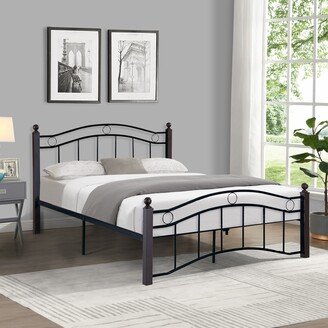 TOSWIN Modern Black Steel Bed Frame with Headboard and Footboard, Under Bed Storage