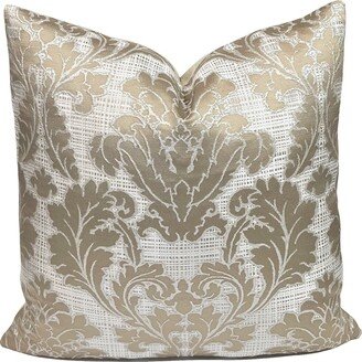 Beige Silver Italian Florence Damask Pillow Cover | Designer High End Christine Rendino Luxury Home Decor
