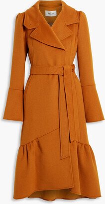 Fluted belted wool-felt coat