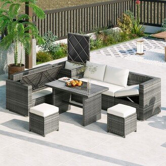 Calnod Complete with a sectional set, storage box, and tempered glass table, the 6-Piece Wicker Rattan Sofa Set