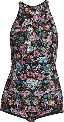 Sequin Floral Short Jumpsuit