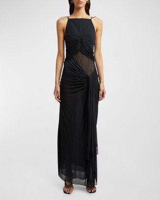 Chlorophyte Ore Draped Mesh-Insert Sleeveless Gown