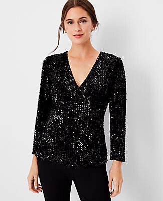 Petite Sequin Wrap Top