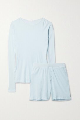 Rayne Regan Ribbed Pima Cotton-jersey Pajama Set - Blue