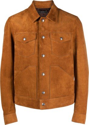 Spread-Collar Leather Jacket