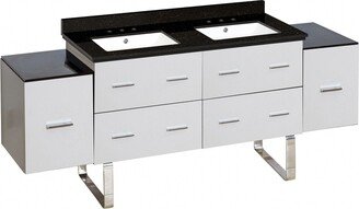 74-in. W Floor Mount White Vanity Set For 3H8-in. Drilling Black Galaxy Top White UM Sink