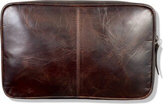 Leatherco. Cognac Leather Top Zip Wash Bag