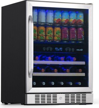 24 Built-in Dual Zone 20 Bottle and 70 Can Wine and Beverage Fridge in Stainless Steel with Split Shelf and Smooth Rolling Shelves - Stainless