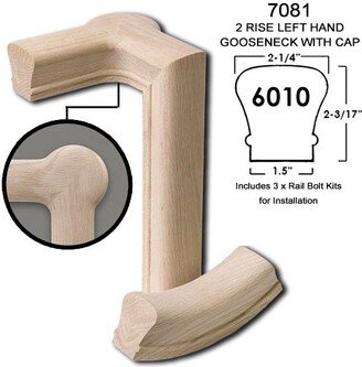 7081 White Oak 2 Rise Left Hand Gooseneck with Cap - 6010 Wood Staircase Handrail Fitting For Stair Remodel Wo-7081