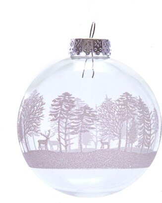 80MM Clear with White Tree Design Glass Ball Ornaments, 6 Piece Box